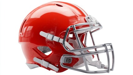 Fototapeta premium Classic red american football helmet front view isolated on transparent background for sports design, team logo, competition poster, fan merchandise, game equipment, and athletic safety gear concepts