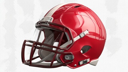 Naklejka premium Classic red american football helmet front view isolated on transparent background for sports design, team logo, competition poster, fan merchandise, game equipment, and athletic safety gear concepts