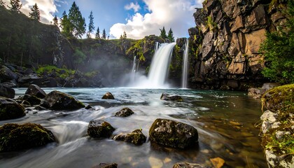 Waterfall cascading into a pool