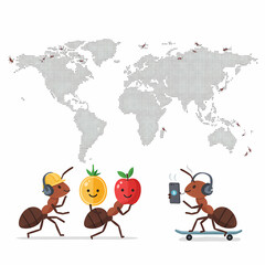 Fototapeta premium Ants' World Adventure A Fun Global Illustration