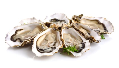 Fresh oysters arranged on a white background