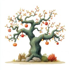 Spooky Curly Branch Tree Decorated with Ornaments for Autumn and Halloween Festivities