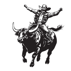 rodeo on bull on a white background