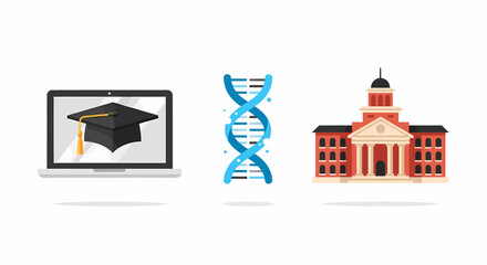 Comprehensive visual representation of modern education pathways, scientific discovery, and academic institutions for learning and future development