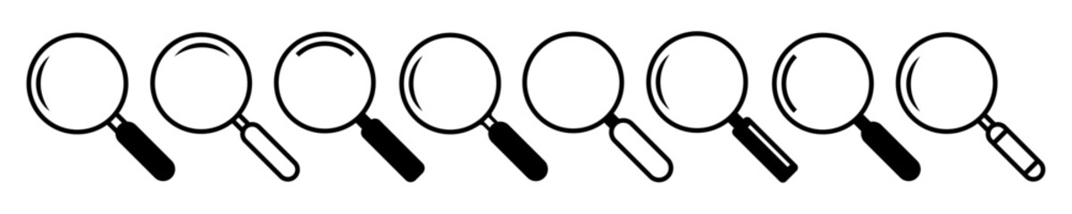 Magnifying glass or loupe sign set, magnifying sign, glass, magnifier search – stock vector