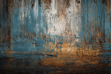 Obraz premium Weathered wood texture with blue and brown paint peeling background