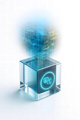 Advanced Technology Futuristic Cube Displaying Data and Holographic Information