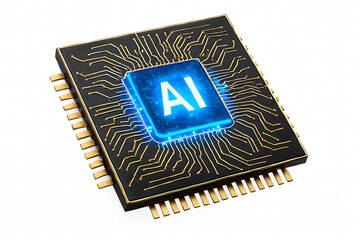Artificial Intelligence Microchip Processor with glowing AI logo and connections