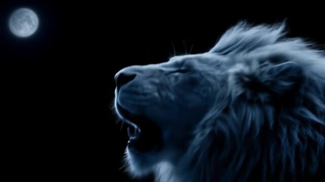 Lion roaring moonlit night