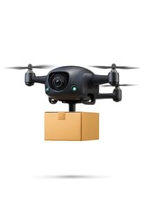 Drone delivering a package futuristic delivery system isolated on white background