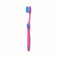 Pink and blue toothbrush with soft bristles, isolated on white background
