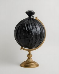 The World as Trash: Conceptual Image of Pollution Crisis with Globe Covered in Garbage Bag