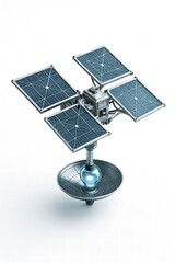 Four solar panel array with glowing bulb signifying clean energy technology