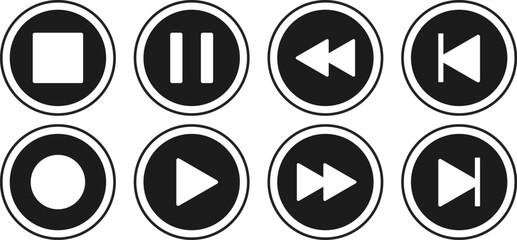 media control icon set. Media Player Button set. Video and audio player sign. play, pause, stop icons collection