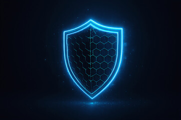 Glowing Digital Shield with Hexagonal Pattern for Cyber Security Protection
