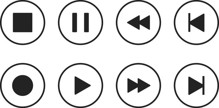 media control icon set. Media Player Button set. Video and audio player sign. play, pause, stop icons collection