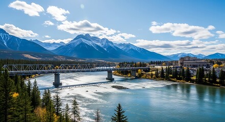 Scenic view of the river and mountains under the blue sky.