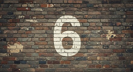 Number six painted on weathered brick wall texture background