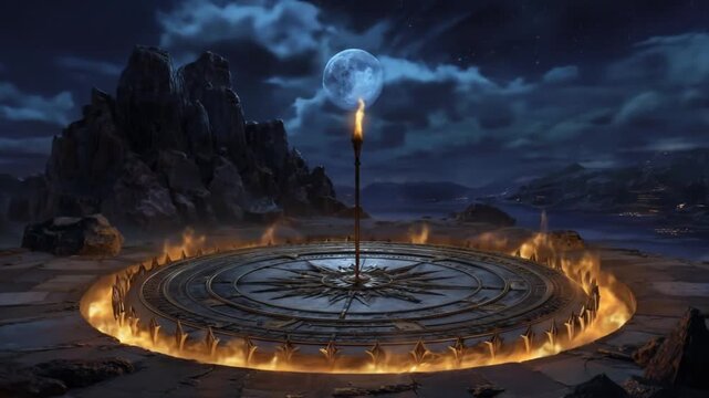 Nighttime ancient circle of fire