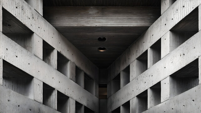 Geometric Brutalist Concrete Architecture with Symmetrical Form and Natural Light