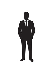 Business Man Vector Icon, Represents strong leadership and entrepreneurial goals, silhouettes pose on white background, vector illustration eps 10