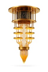 Quantum Computer Gold Isolated on White Background High Tech Machine