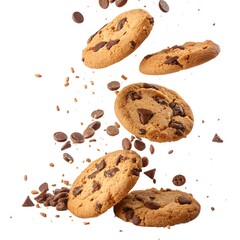 Chocolate chip cookies isolated on white background