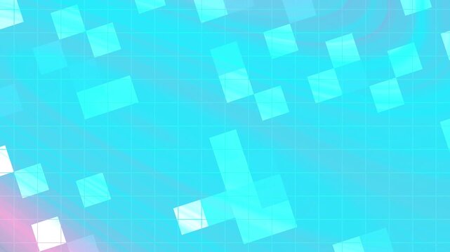 Abstracts Twirl Blink Square, Abstract dynamic geometric pattern background in shades of cyan blue with grid overlay,  Stock royalty free video.