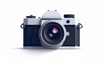 A vector illustration of a camera with lens flat minimal design isolated on white background
