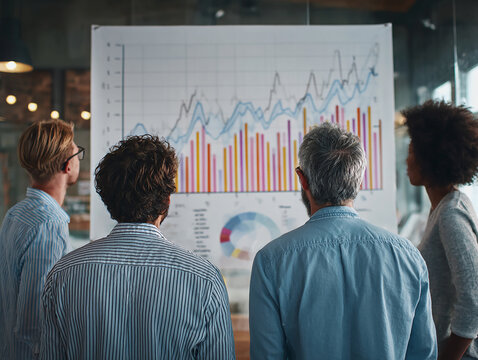 Corporate Team Reviewing Project on Presentation Screen – Diverse Professionals in Meeting Room (AI-Generated)