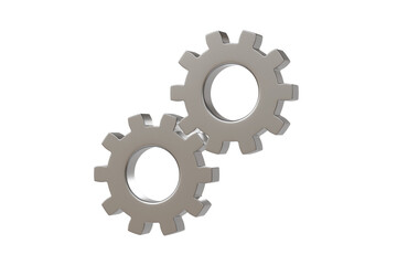 3d metal gears pair icon. settings automation concept. Minimal cartoon gear cogwheel settings for app ui banner. isolated on white background. 3d render.