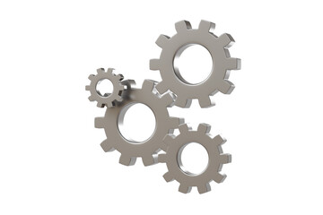 3d four gears icon. teamwork process concept. Minimal cartoon cogwheel gearset mechanism for app ui banner. isolated on white background. 3d render.