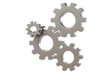 3d four gears icon. teamwork process concept. Minimal cartoon cogwheel gearset mechanism for app ui banner. isolated on white background. 3d render.