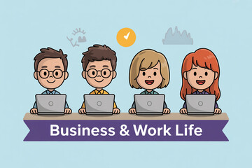Cheerful team collaboration illustration, ideal for startups, technology companies, and modern business solutions promoting teamwork, innovation, and a positive work environment