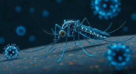 x-default 3D Rendering of a Mosquito and Viruses