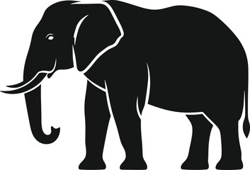 Elephant silhouette vector of majestic animal in profile with tusks, curled trunk, and large ears for wildlife and nature themes © MR SONY