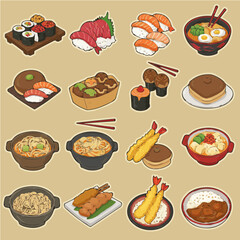 Delicious food of japanese style in vector icon