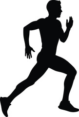 Running person silhouette vector of athletic figure in motion with bent limbs, dynamic stride, and fitness pose for sports themes 