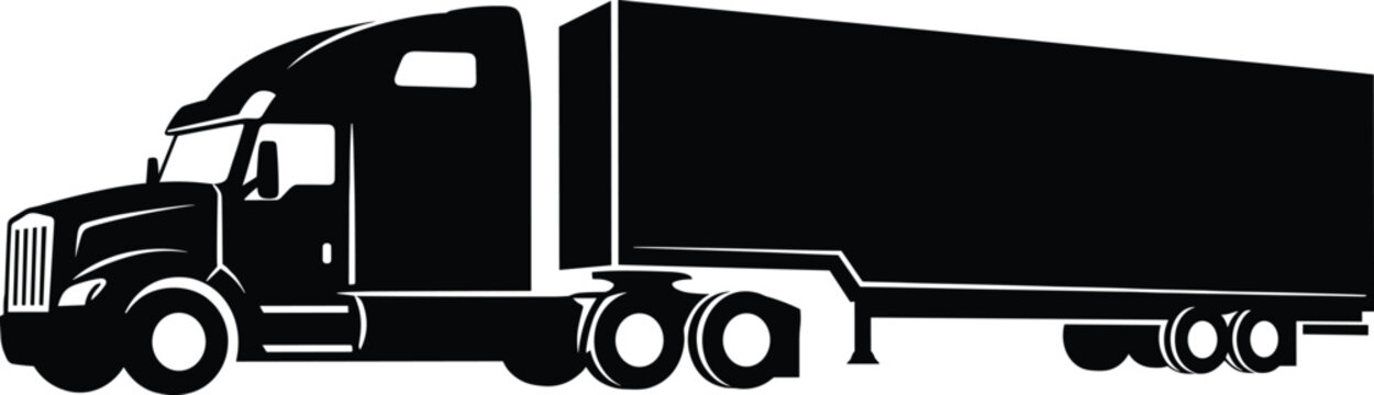 Semi-truck silhouette vector of modern tractor-trailer with sleeper cab, box trailer, and transport design for logistics and freight themes