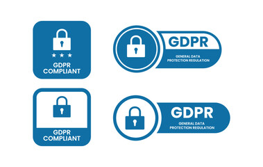 GDPR ( General Data Protection Regulation) badges, vector and logos features a padlock and EU stars. Suitable for websites, mobile apps, and corporate documents, privacy policy pages, consent forms