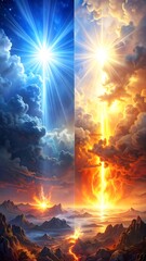 Celestial panorama; day and night sky meet