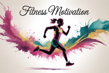 Dynamic female runner bursts with vibrant energy and colorful artistic flair, embodying fitness motivation and athletic achievement in a powerful visual statement