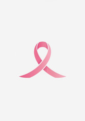 A simple pink ribbon symbol representing breast cancer awareness and support for patients and survivors on a clean white background