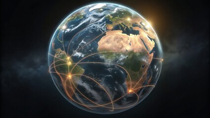Obraz premium 3D Render of Global Map with Glowing Connections for Connectivity Model