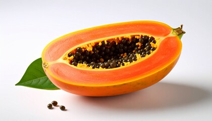 Fresh papaya half on white background
