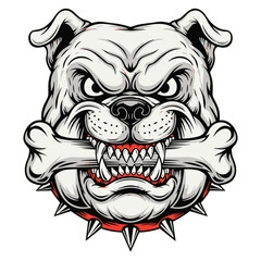 Angry Bulldog Head with Bone and Spiked Collar