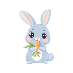 Cute cartoon rabbit eating carrot
