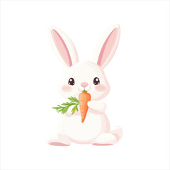 Cute white rabbit eating a carrot