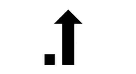 Black arrow isolated on white background, arrow png. A simple graphic of a black arrow pointing upwards with a small square adjacent.