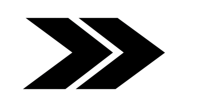 Black arrow isolated on white background, arrow png. A simple black and white graphic featuring two parallel arrows pointing right.